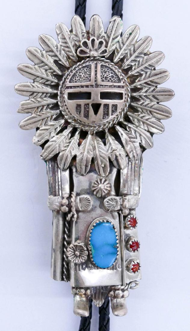 Charlie Hannaweeke Zuni Silver Sunface Kachina Bolo Tie (1 of 3)