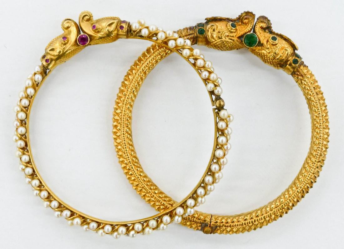 2pc India 22k & Stone Elephant Bracelets 2.5'' Each. (1 of 3)