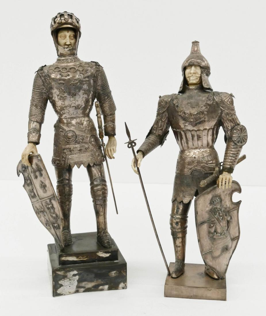 Pair Antique Hanau German Silver Knight Models. Two 800 (1 of 4)