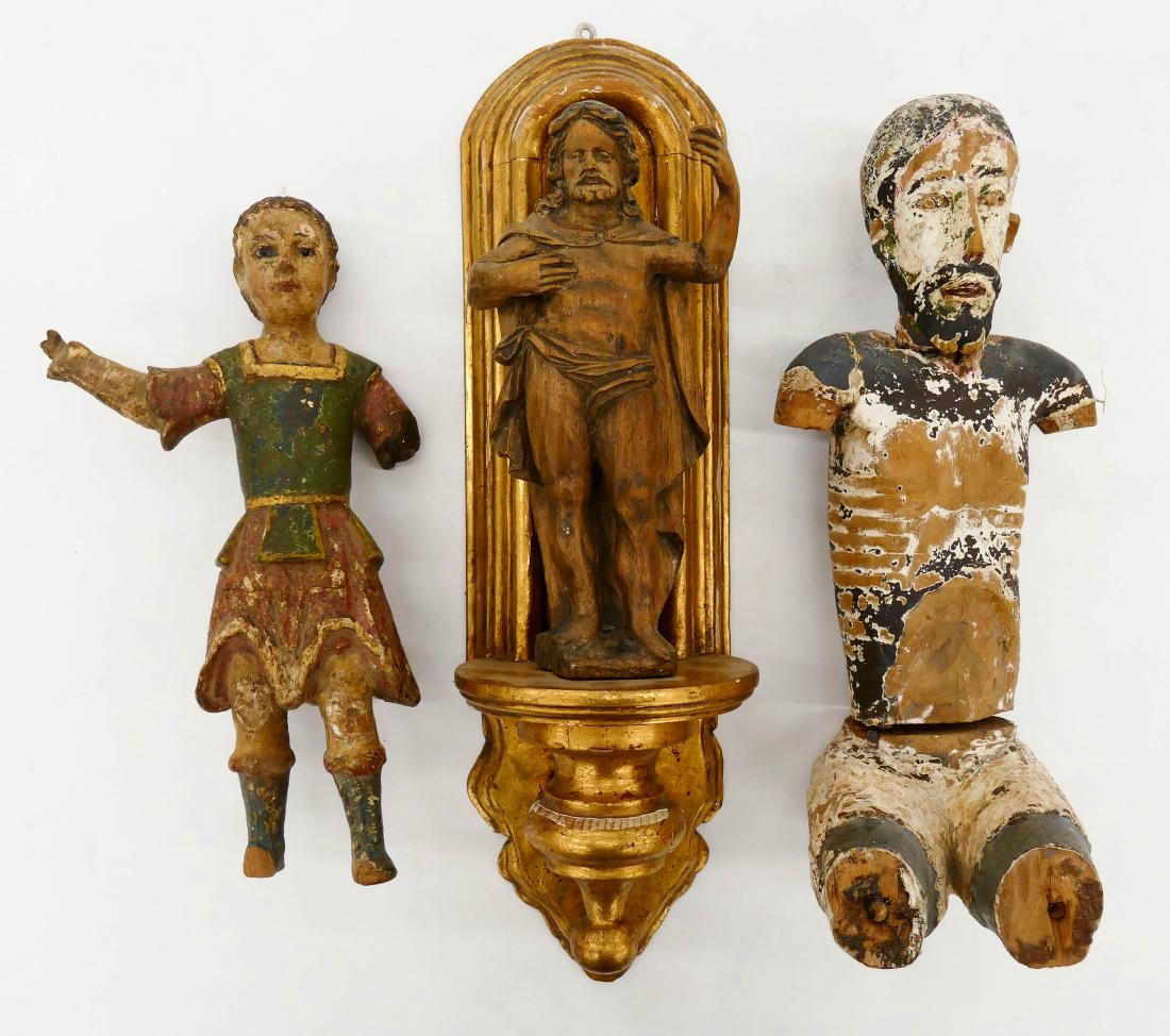 3pc Antique Carved Santos Figures. Includes a seated (1 of 1)