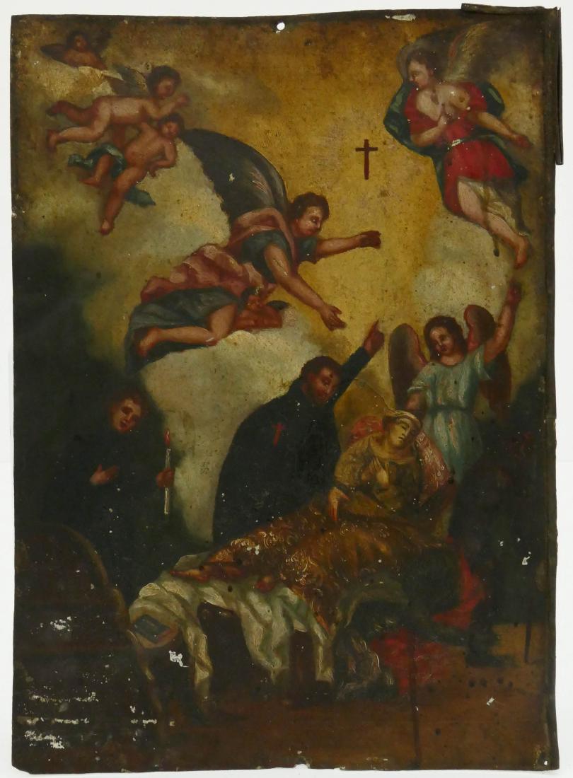 Spanish Colonial Large Retablo Oil on Tin 14''x10''. (1 of 2)