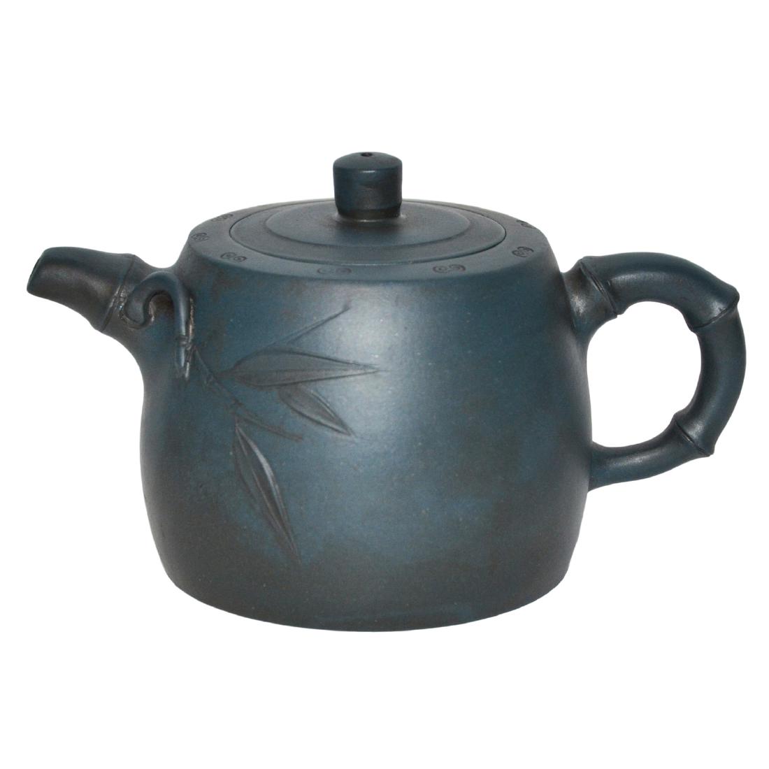 Gu Jingzhou, Teal-Blue Square Yixing Zisha Teapot (1 of 8)