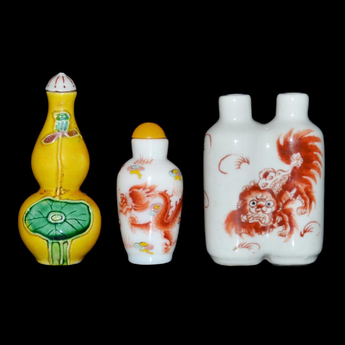 A Yellow Glazed Double-Gourd Snuff Bottles; Two Qilin (1 of 10)