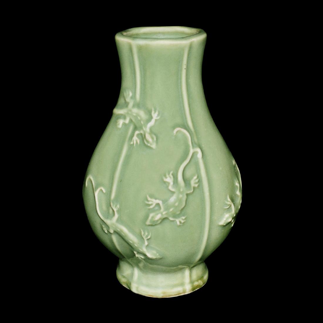 Yuan Dynasty, A Longquan Celadon Hexagonal Lizard Vase (1 of 6)