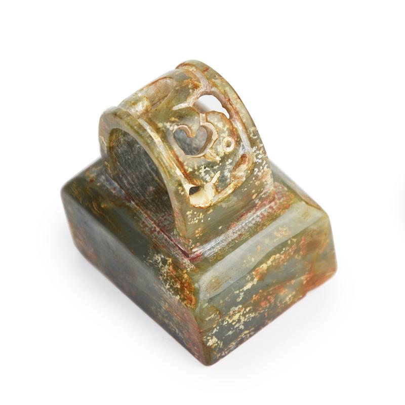 Archaistic Celadon Jade Seal with Reticulated Tile Knop (1 of 10)