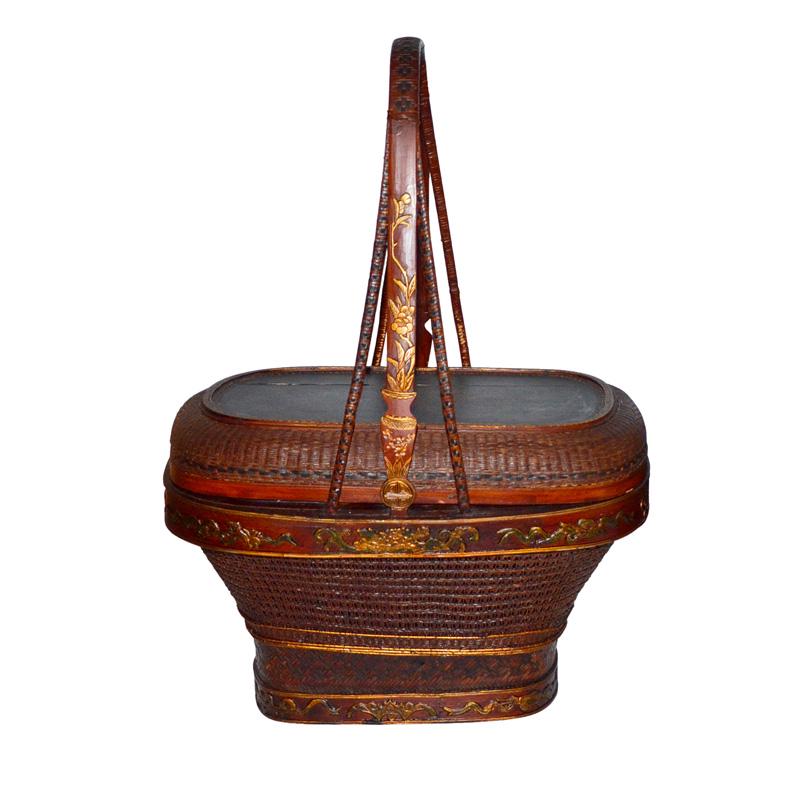 Qing, Gilt Painted Bamboo Weaved Basket with Loop (1 of 6)