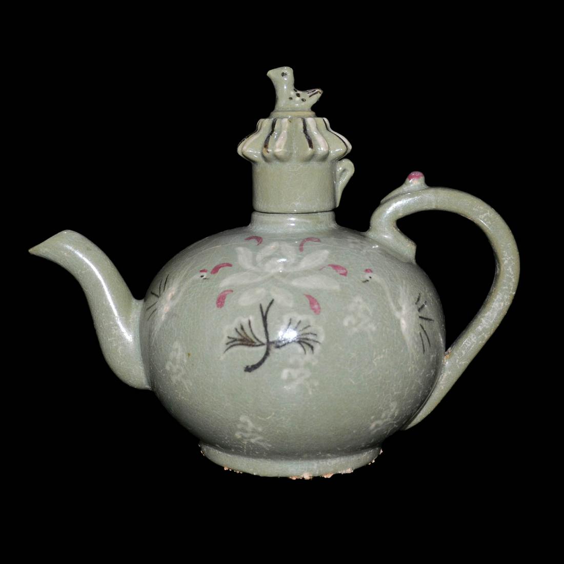 Korea, Joseon Dynasty 18-19th C. Celadon-glazed: 韩国 高丽李氏王朝 十八至十九世纪 青花釉里红云鹤花卉ń