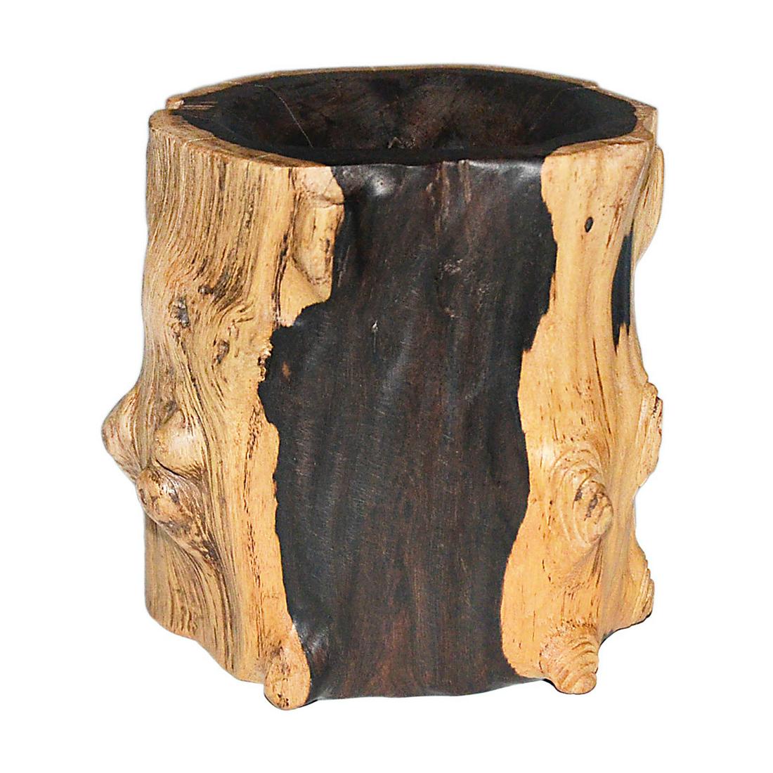 A Rare Tieh-li-mu Cylindrical Burl Brush Pot in Trunk: 铁梨木天然树瘿笔筒 A Rare Tieh-li-mu Cylindrical Burl Brush Pot in Trunk Section with Yellow and Black Coloration Retaining its original light col