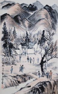 Zhao Wangyun Village School: 趙望雲 (1906 - 1977) 山區民校 設色水墨紙本立軸 1958 年作 款識：山區&