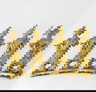 唐 铜鎏金四大护法金刚脚踏: 唐 铜鎏金四大护法金刚脚踏恶鬼造像