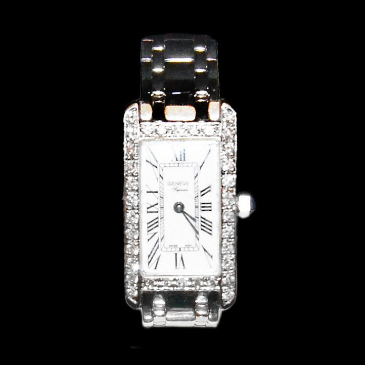 White Gold Ladies Geneve Supreme Diamond Wristwatch: 日內華白金鑲鑽石鏈帶腕錶 White Gold Ladies Geneve Supreme Diamond Wristwatch One 14 kt white gold ladies Geneve supreme watch fe