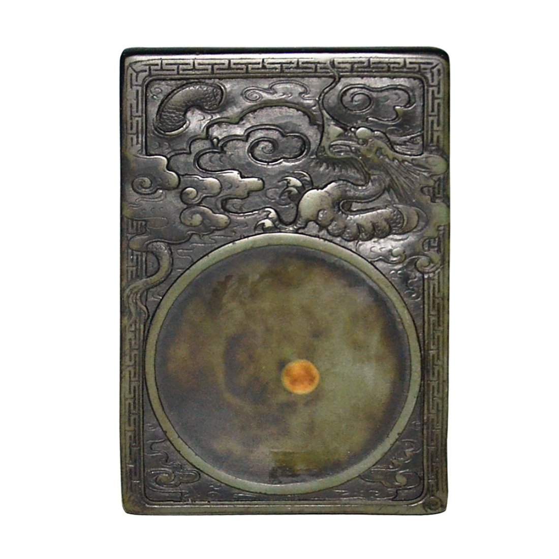 A Well Carved Dragon Duan Inkstone: 浮雕雲龍紋端硯 A Well Carved Dragon Duan Inkstone With the ‘eye’ in the center of the small palette below two confronting dragons. Impressed Mark 