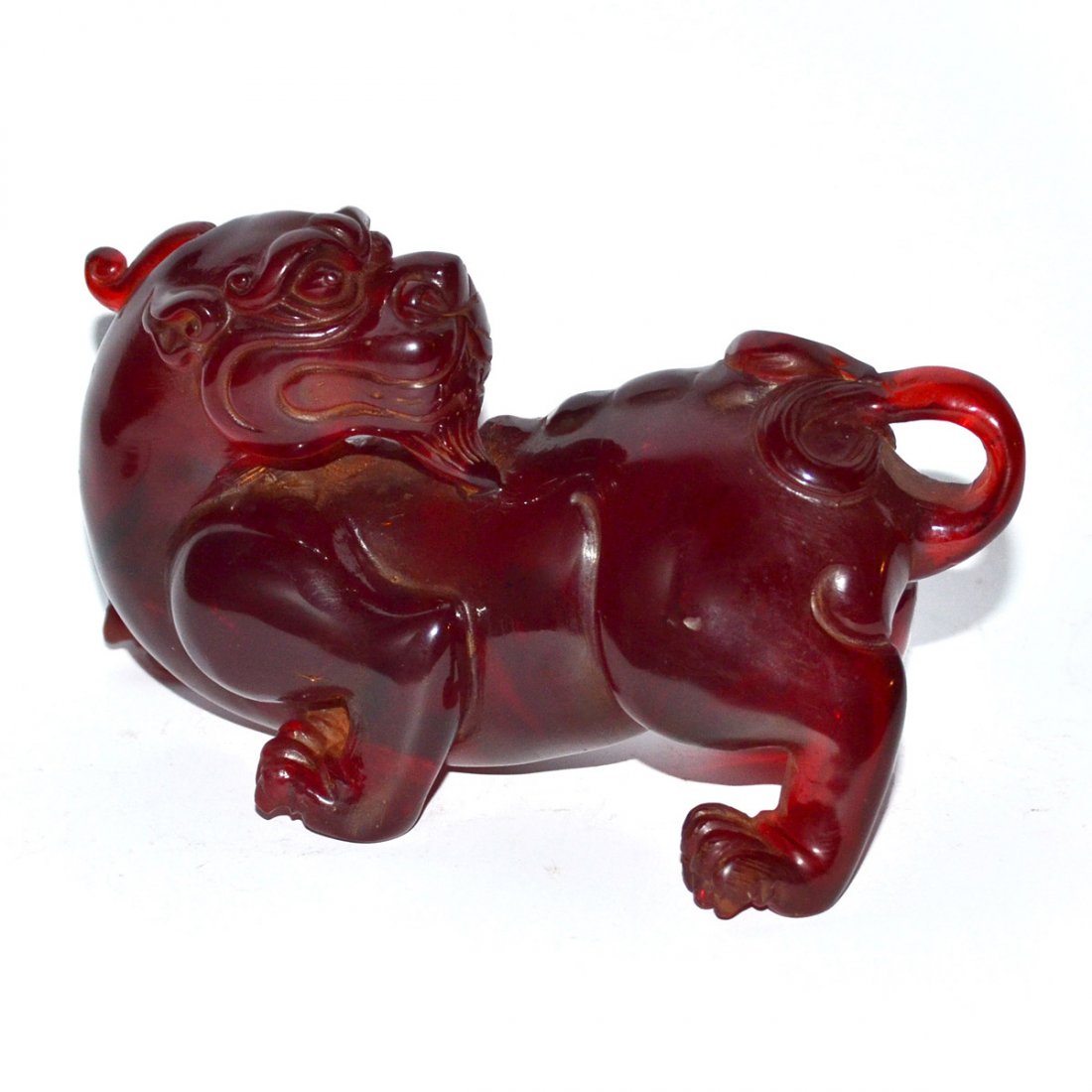 A Large Amber Figure Carving of Qilin Standing (1 of 8)