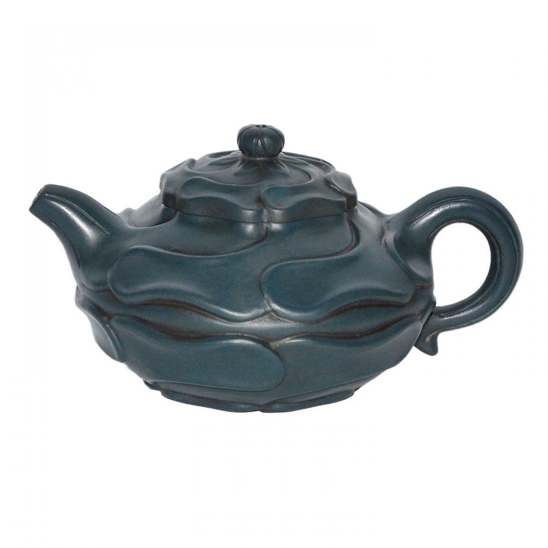 A Rare Zisha Molded Cloud And Lotus Motifs Teapot By Gu