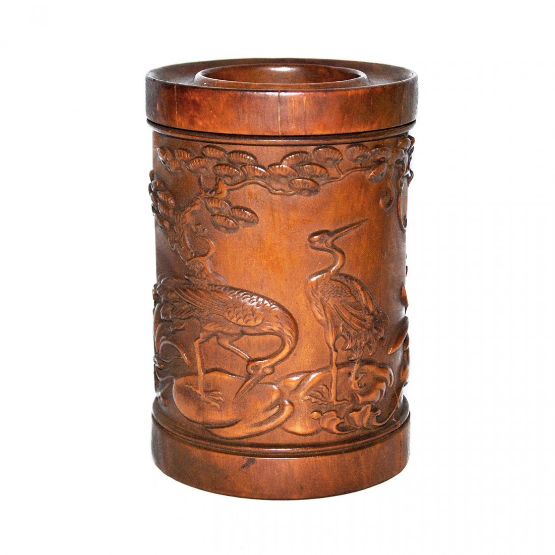 Huanghuali Cylindrical Brush Pot Carved with Pine and (1 of 7)