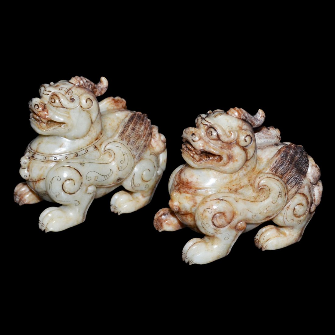 Han Dynasty, A Pair of White Jade Carving of Qilin (1 of 7)