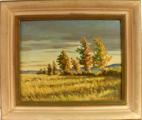 O/C "The Clearing" by Edna Palmer Engelhardt: O/C entitled "The Clearing" Edna Palmer Engelhardt. 12" x 15" Being sold in as found untouched condition. (1897-1991)