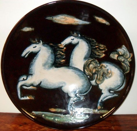 MA Hadley Art Moderne Art Pottery Bowl: Monumental M A Hadley Art Moderne studio art pottery bowl. 19" diameter x 4 1/4" tall. Signed on back.