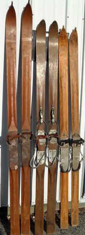 Three Pairs of 1920s Skis: Three pairs of early 1920s skis. Made by Northland and Acac Osborn.