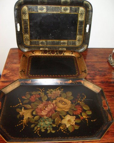Lot of Three Antique and Vintage Tole Trays