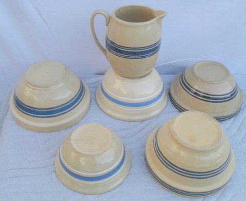 Collection of Six Blue Banded Bowls: Sold as a lot.