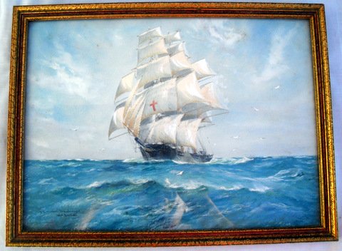 W/C of US Dreadnaught - W MBirchall: W/C of US Dreadnaught by Wm Minshall Birchall (1884-1941) Original frame, Unexamined out of frame. 16 1/2" x 12 1/4"