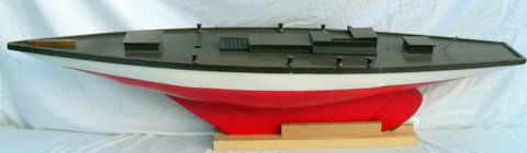 5 1/2' Working Racing Sloop Pond Boat: Extraordinary 5 1/2' Working Racing Sloop Pond Boat 1960's wooden hull and detailed deck, large keel and moveable metal rudder. Mast and sails of a later date, hardwood display stand.