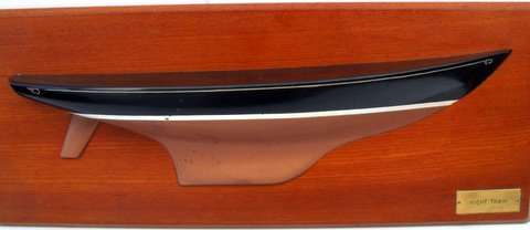 Architect's Model of Hinckley Yacht: Architect's Model of Hinckley Yacht "Night Train" Composite half hull molded model mounted on hardwood plaque. 10"x 24" Circa 1950