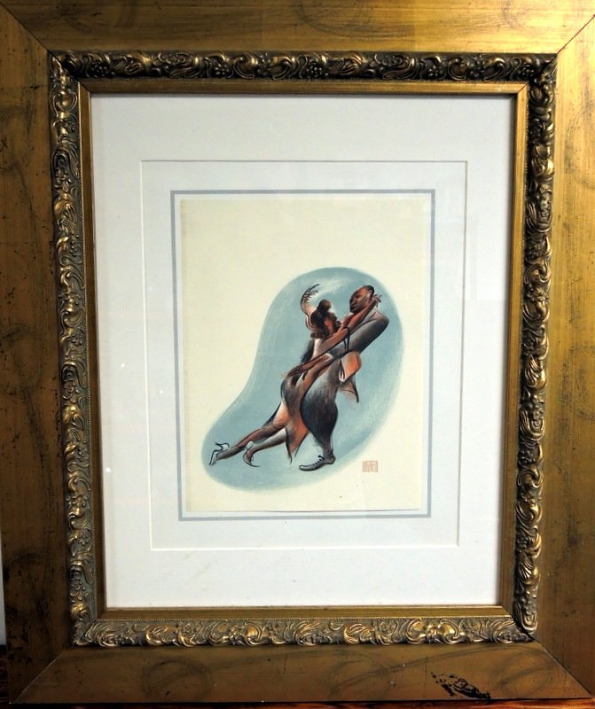 Hischfeld, Albert New York 1903 Colored Etching: 9" x 12" signed lower right Overall dimensions with gilt frame 23"x 27" Letter of authenticity attached.