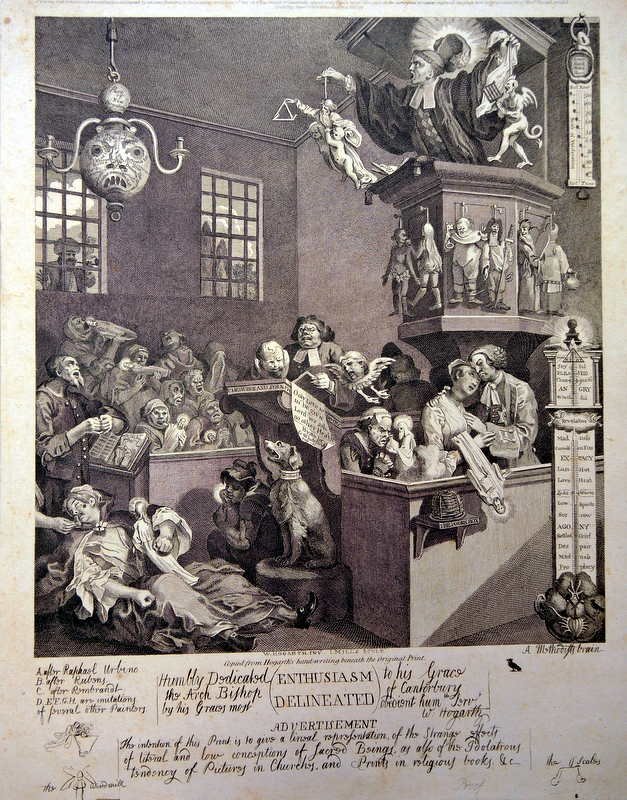 Folio of 17th and 18th Century Engravings & Prints: Twelve pieces to include: engravings of Frederic II; Raphael Sanctio Urbanati; Frederico Zuccharus with handwritten notations original to print - believed to be original autograph; Hogarth engraving p
