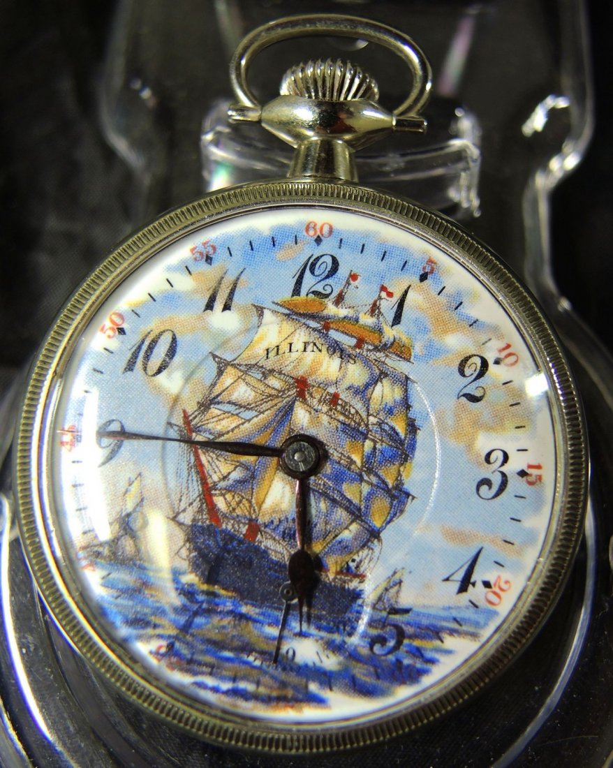 Polished Chrome Pocket Watch With Nautical Theme: Gent's 17 Jewel 16 Size Polished Chrome Pocket Watch With Nautical Theme Chapter Bears serial# 1309490. Crystal back.