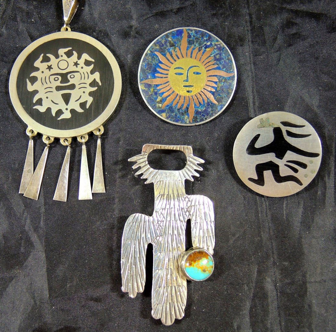 4 Mexican & Navajo Sterling Brooches & Pendants (1 of 3)