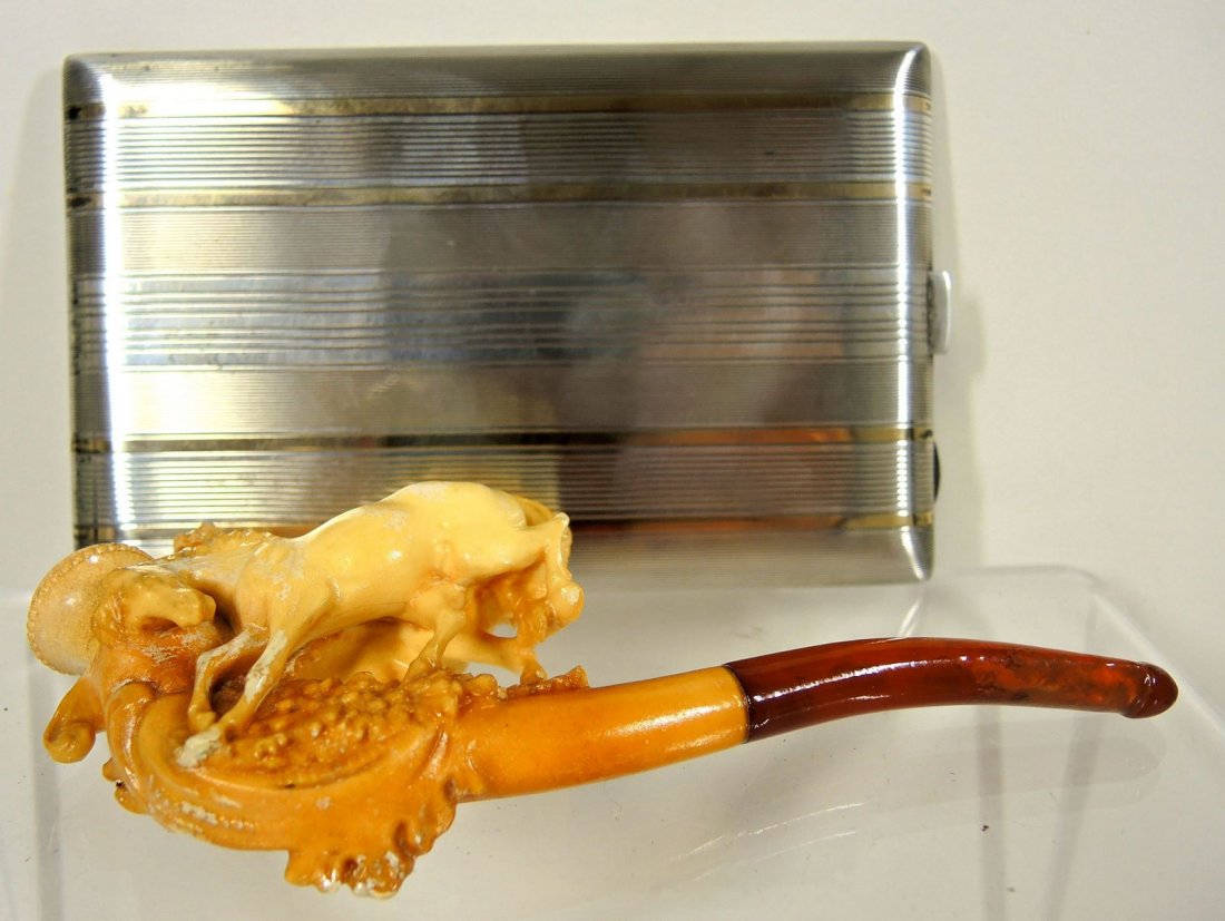 Art Deco Sterling Cigarette Case & Meerschaum Pipe (1 of 6)