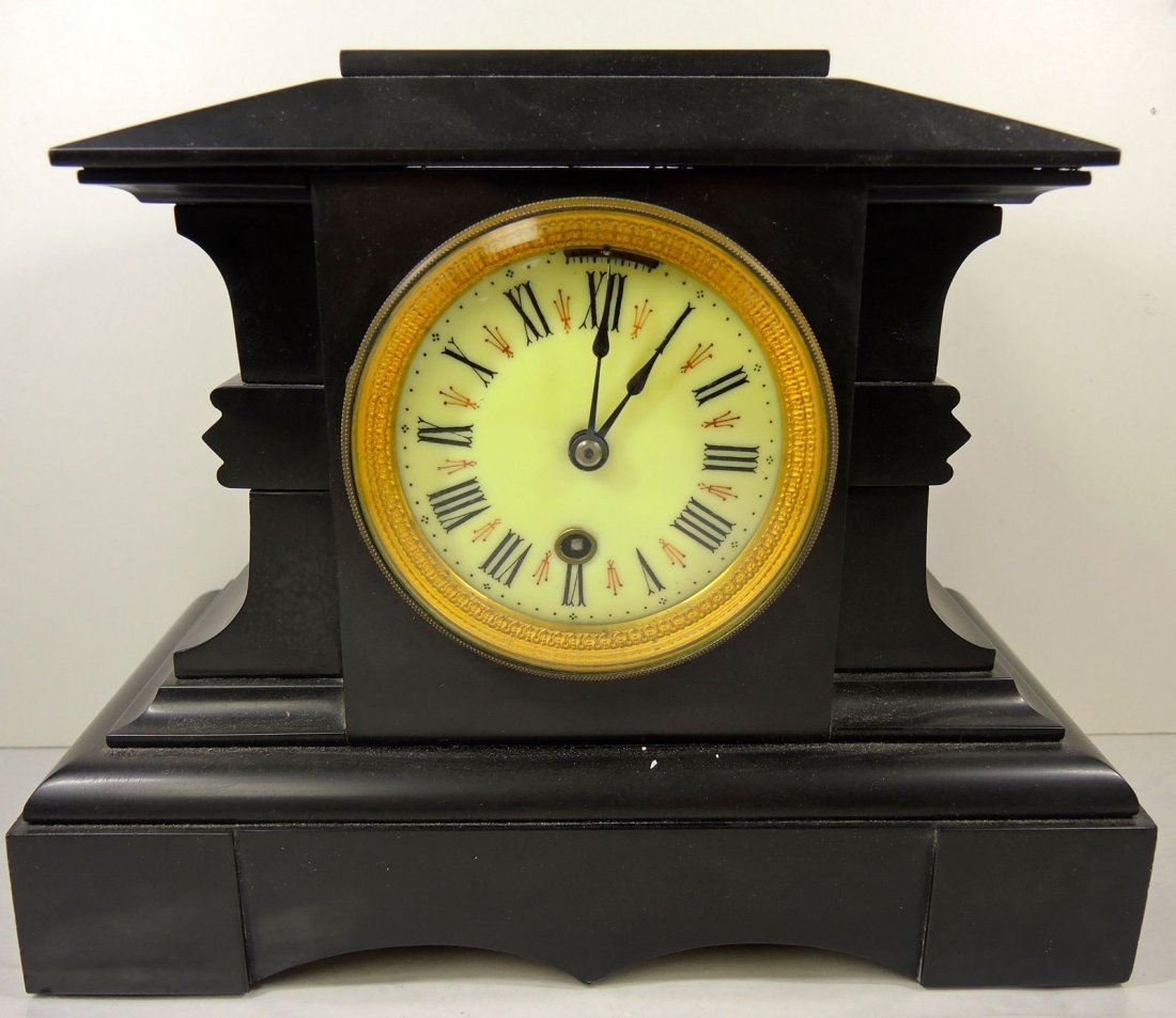 Rare Boston Clock Co. Gothic Black Marble Mantel Clock (1 of 6)