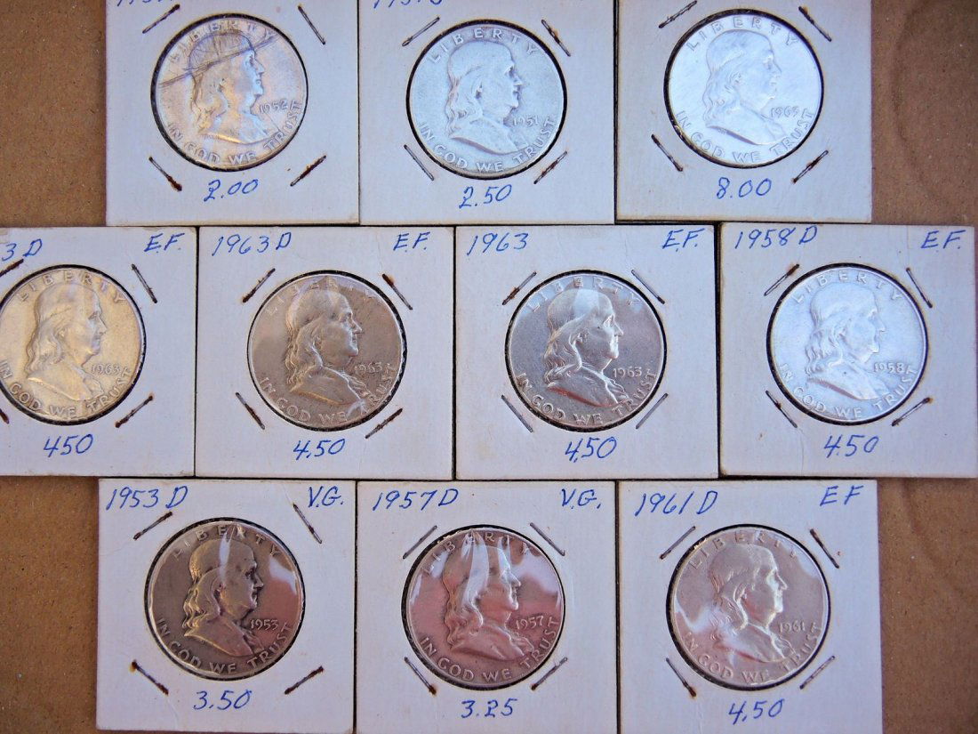 Lot of 10 US Franklin Half Dollars (1 of 1)