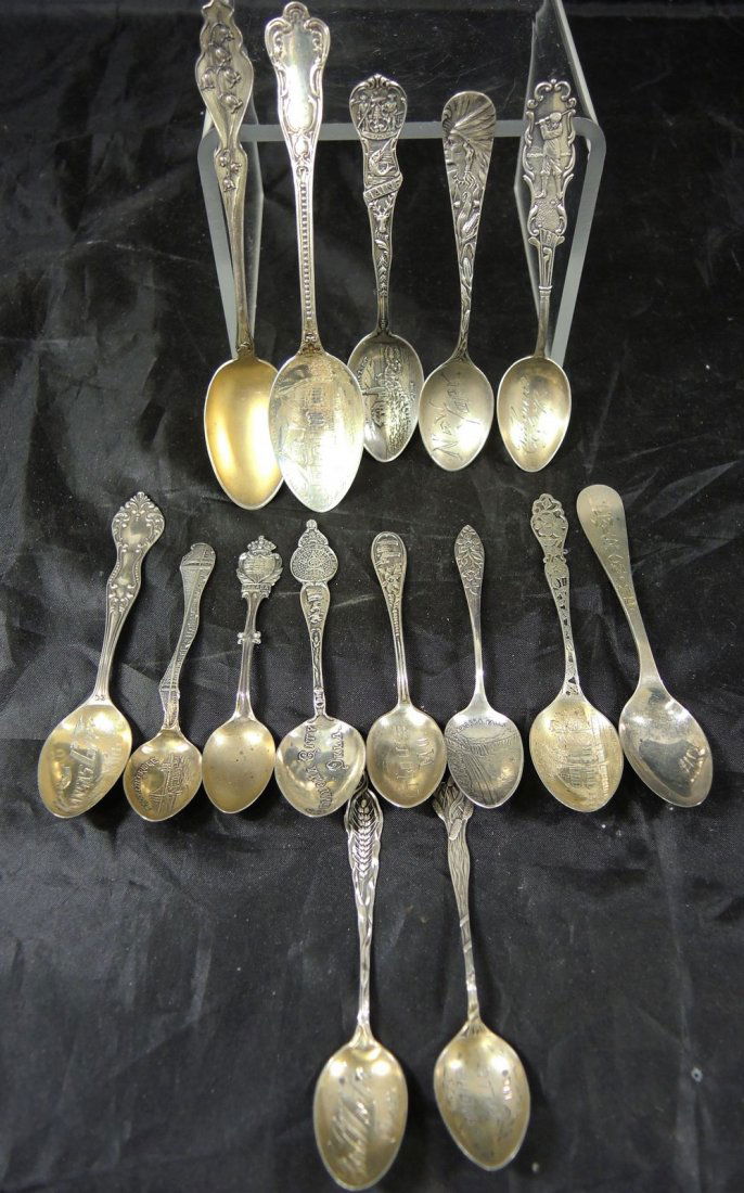 Lot of 15 Sterling Souvenir & Highly Decorative Spoons (1 of 5)