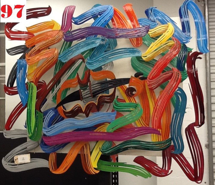 David Gerstein "The Sound of Color": Multicolored hand painted steel wall sculpture, 3 layers, edition of 150. 59"W x 48L" Limited edition