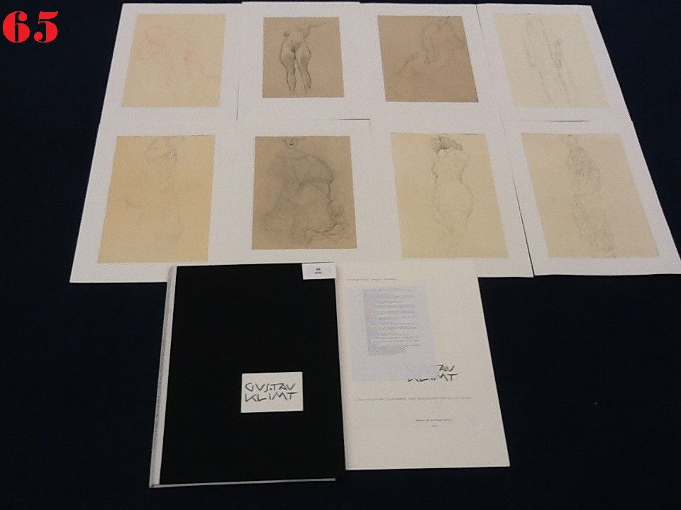 Portfolio Gustav Klimt: Unbound (as published) lithographs in French fold chemise and lipcase, EXTREMELY RARE. Printed on special handmade paper, gathered by Hans Thomas Vienna. Stamp signed in plate by Gustav Klimt. 8/25 Pi