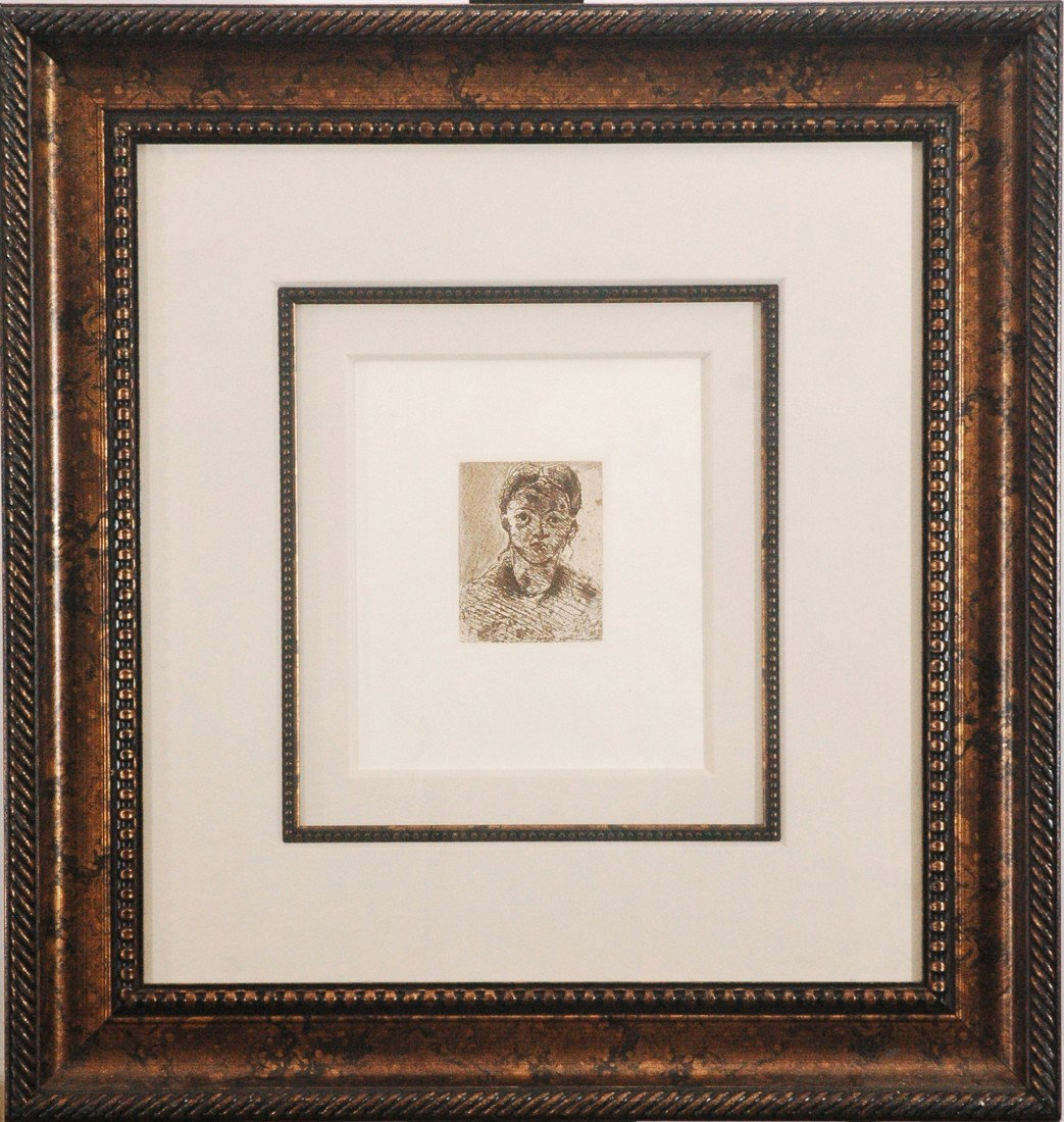 Paul Cezanne (1839 - 1906) "Head of a Young Girl" : Paul Cezzane, Head of a Young Girl, Etching C. 1873, posthumous. Frame size: 27 1/2" W x 29" H