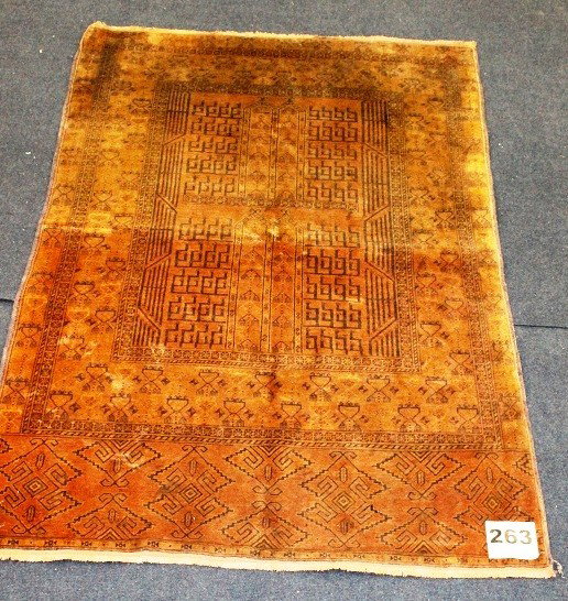 Semi Antique Turkaman 46"x68": Semi Antique Turkaman from Afgan region, hachley prayer rug,rare brown color, some coloration due to age, slight wear and tear