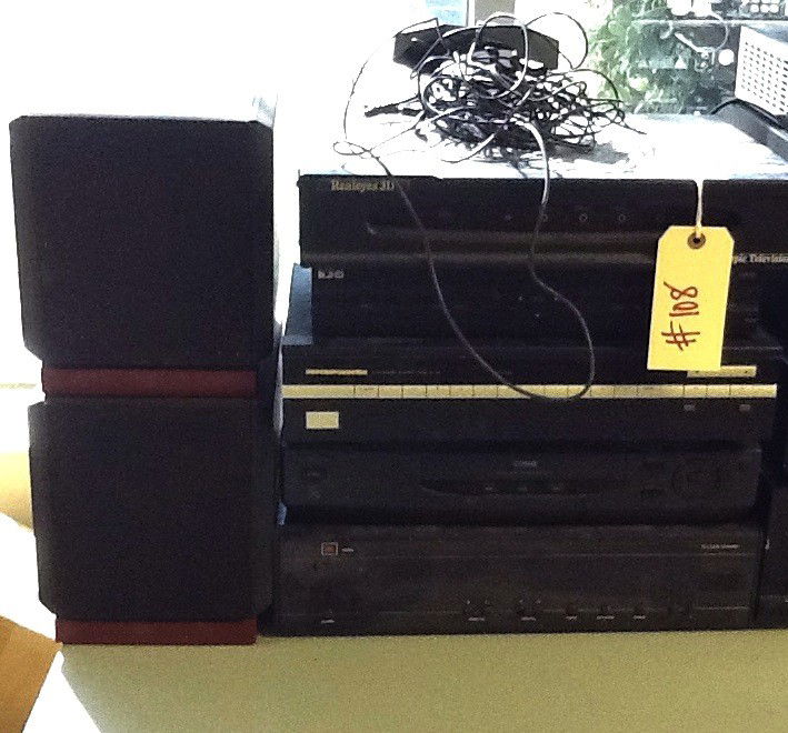 Collection of AV and Television Equipment, 7 Piece: Realeyes 3D Receiver, Direct TV Satellite Receiver, Marantez Audio Receiver, Sony Digital Satellite Receiver, JBL Video Receiver, Pair Proton Speakers