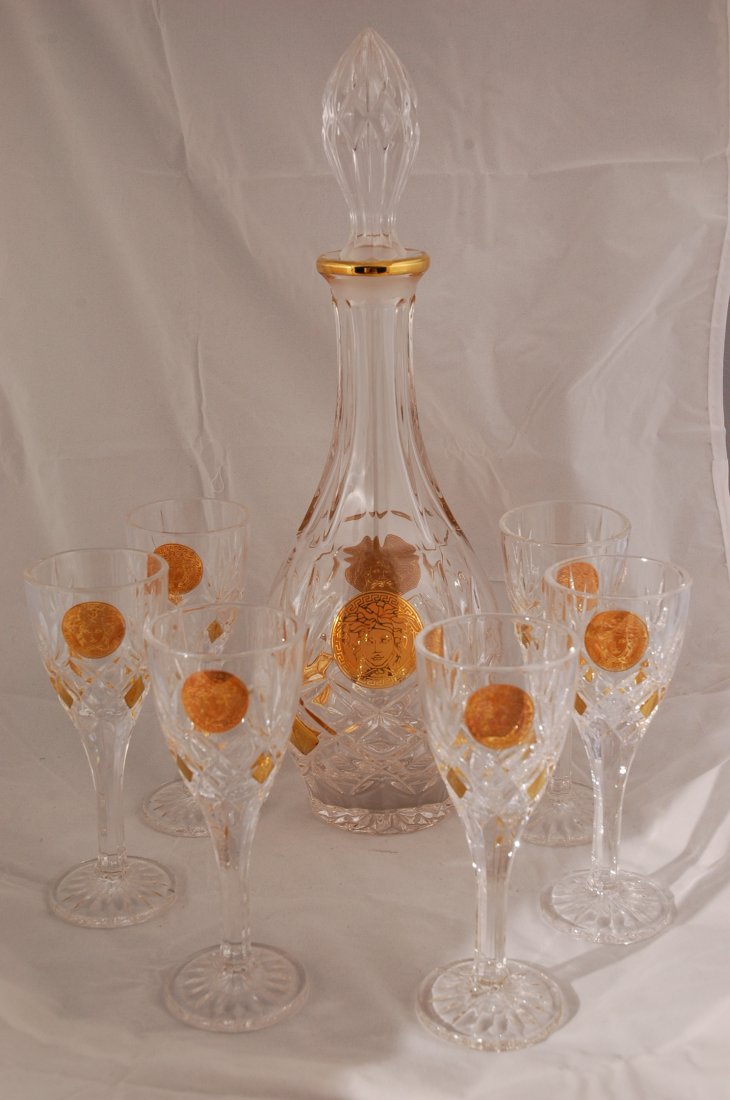 Bohemian Crystal 7 pc Liquor Set: Bohemian Crystal 7 piece liquor set with decanter and 6 crystal glasses.