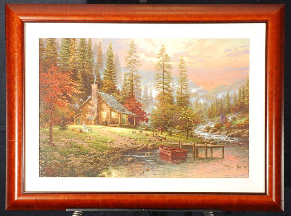 Thomas Kinkade "A Peaceful Retreat" Signed & number: Thomas Kinkade "A Peaceful Retreat" Beginning of A Perfect Evening 2, Limited edition canvas signed and numbered 1255/3450 S/N Canvas, framed size 26" H x 35" W