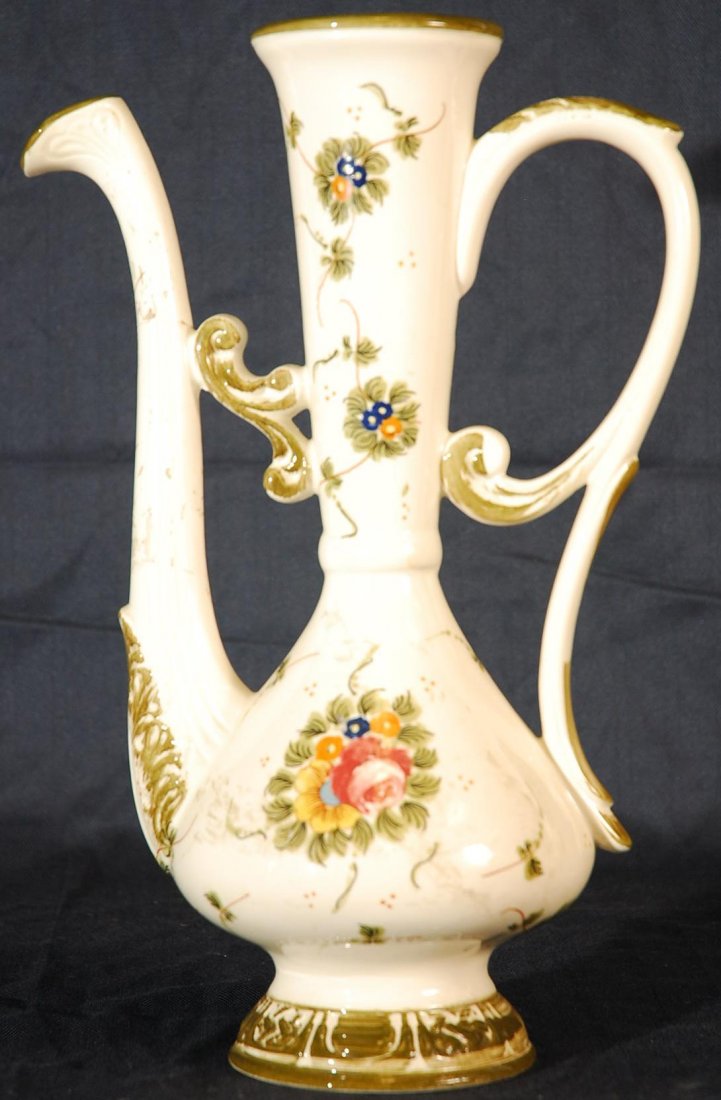 Capodimonte Italian Porcelain Pitcher: Capodimonte Italian Porcelain Pitcher, spout has been repaired 15.5"H x 6.5"W