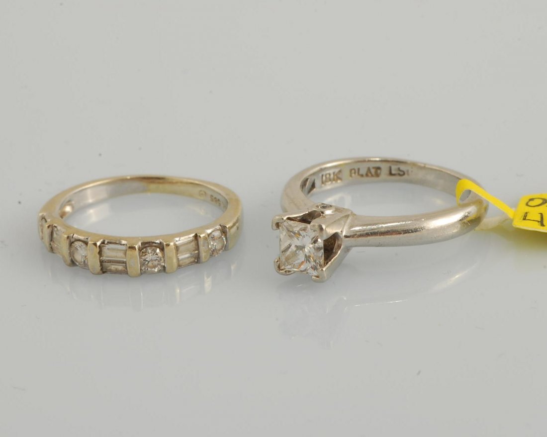 Diamond Solitaire and Diamond Wedding Band Set: One ladies solitaire engagement ring DIA 0.75 carat square mod brilliant cut F color, VS2 clarity, polish/symmetry good/good set in platinum. IGI appraisal estimated retail replacement value $7,245.00
