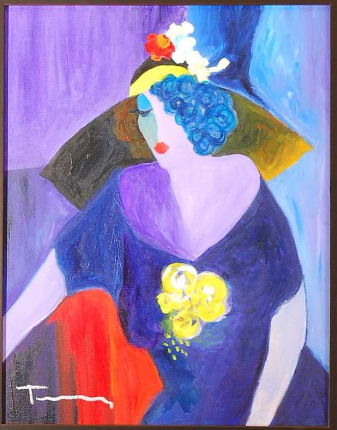 Itzchak Tarkay Original Oil Hand Signed: Itzchak Tarkay "Untitled" Original Acrylic on canvas, hand signed by the Tarkay. Image size: 15 1/4" x 20", Framed 28" x 32"