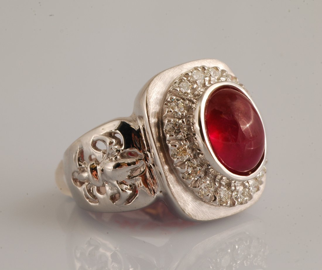 Cabochon Ruby and Diamond Ring