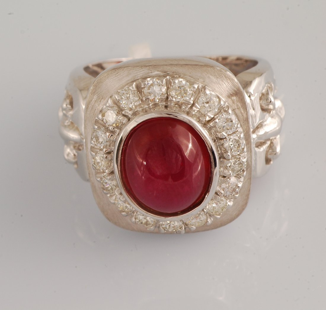 Cabochon Ruby and Diamond Ring - 4