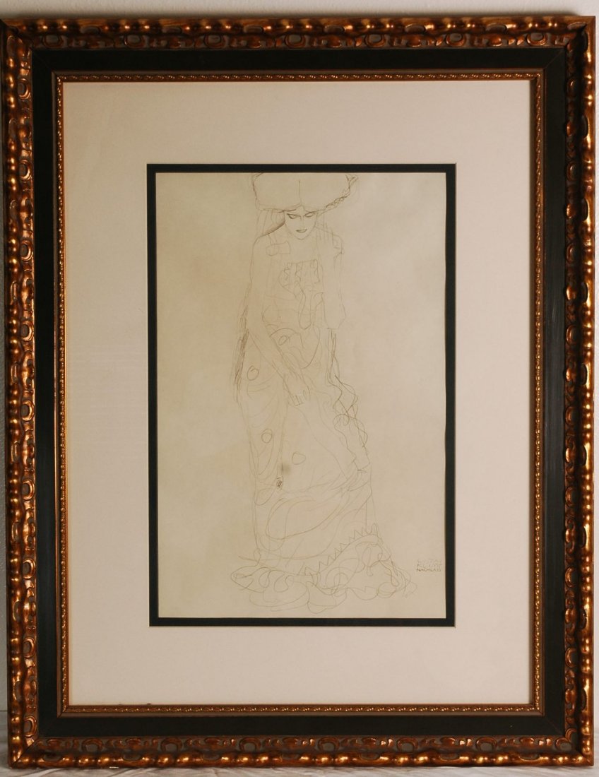 Gustave Klimt Framed LIthograph: From the Gustav Klimt Ziechnungen portfolio from 1964. There is not a single other example of this title being listed by any other book dealer in the entire world. It is a very rare and this example i