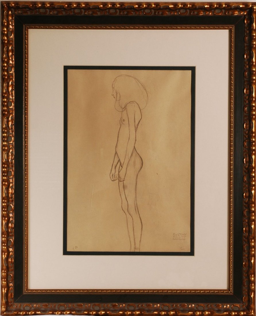 Gustave Klimt Framed LIthograph: From the Gustav Klimt Ziechnungen portfolio from 1964. There is not a single other example of this title being listed by any other book dealer in the entire world. It is a very rare and this example i